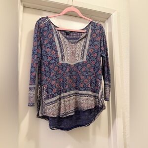 Lucky Brand Blue and Pink Floral Blouse